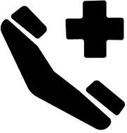 Icon of a telephone with a cross near it.